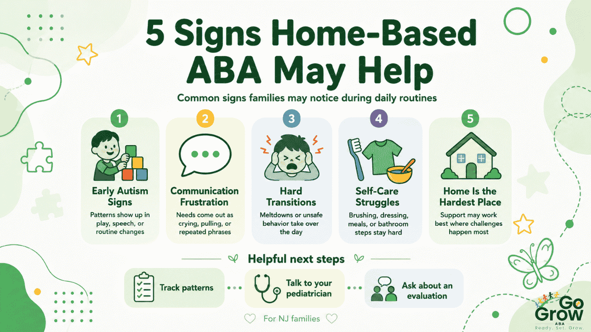 Infographic showing 5 signs home based ABA therapy may help a child