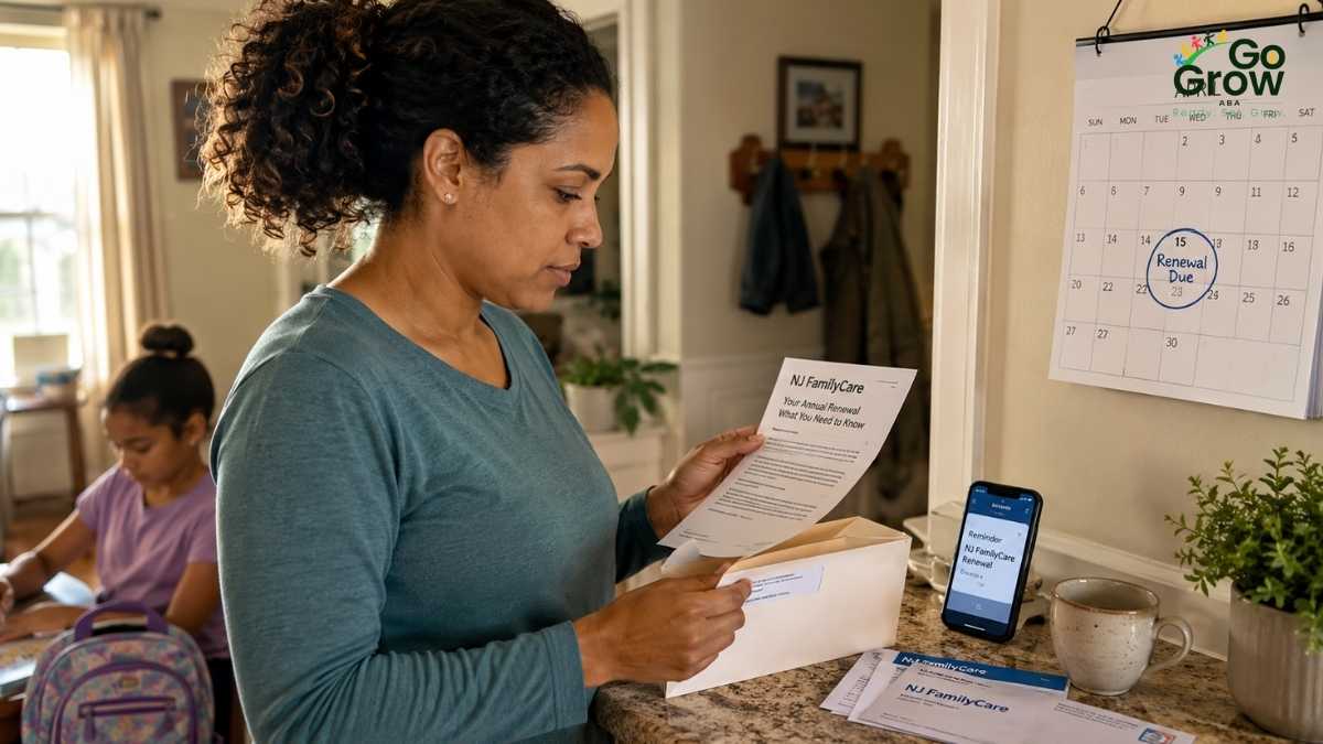 mother-reading-annual-renewal-letter-with-deadline-on-calendar