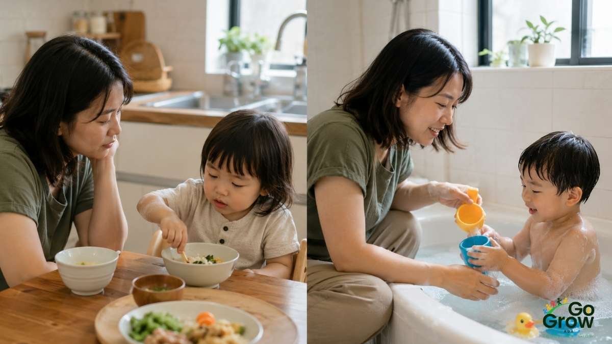 mother-supporting-toddler-during-mealtime-and-bath-routine